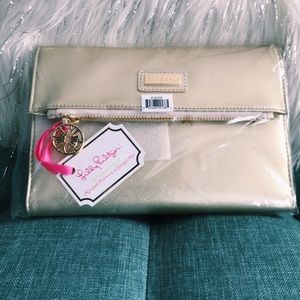 Lilly Pulitzer Gold Leather Notepad / Wallet Folio